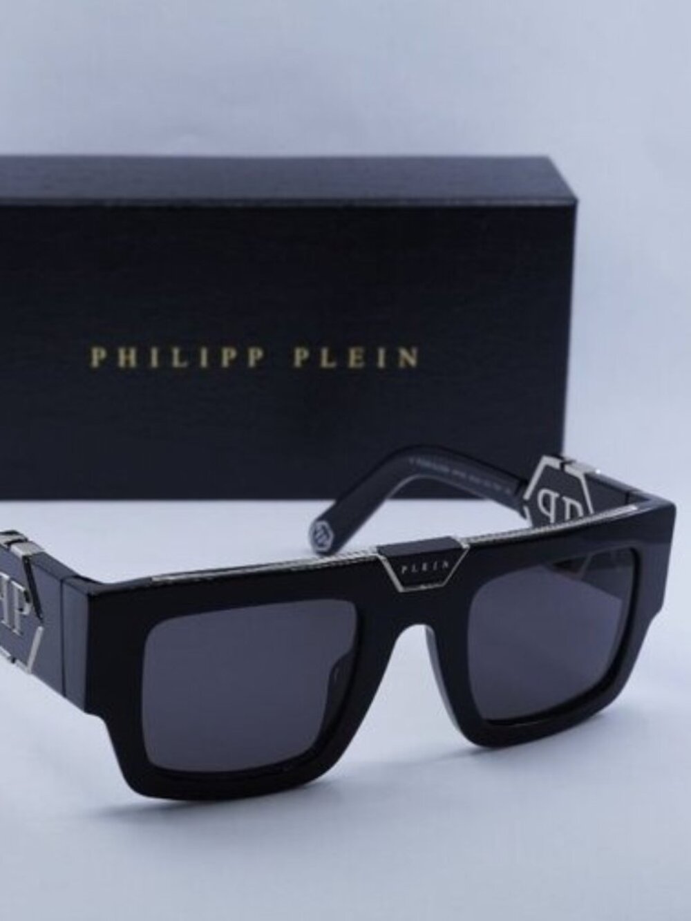 Philipp Plein SPP092M 700Y Rectangle Sunglasses - Black / Grey